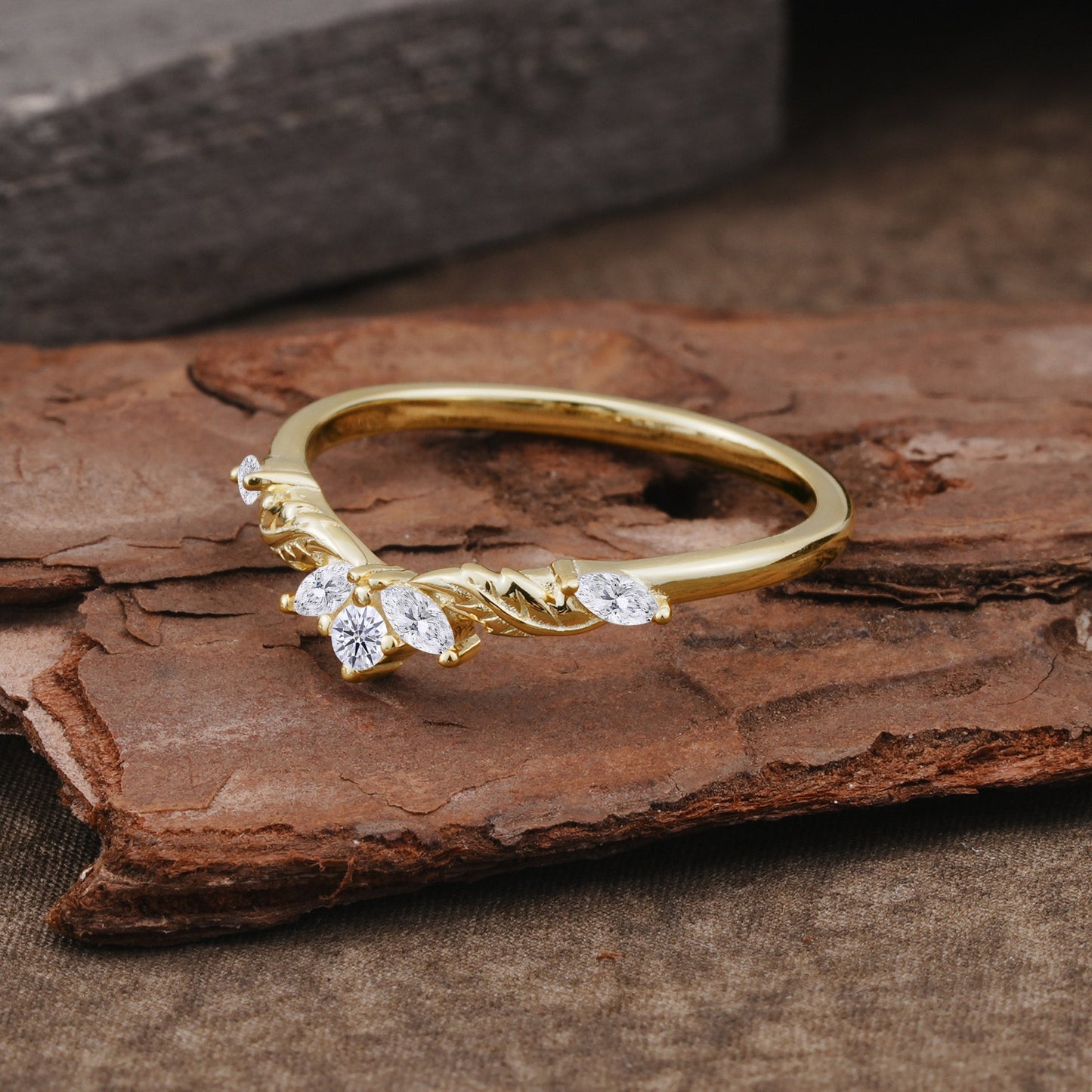 Unique Marquise Cut Curved Lab Diamond Ring Wedding Ring