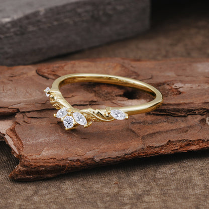 Unique Marquise Cut Curved Lab Diamond Ring Wedding Ring
