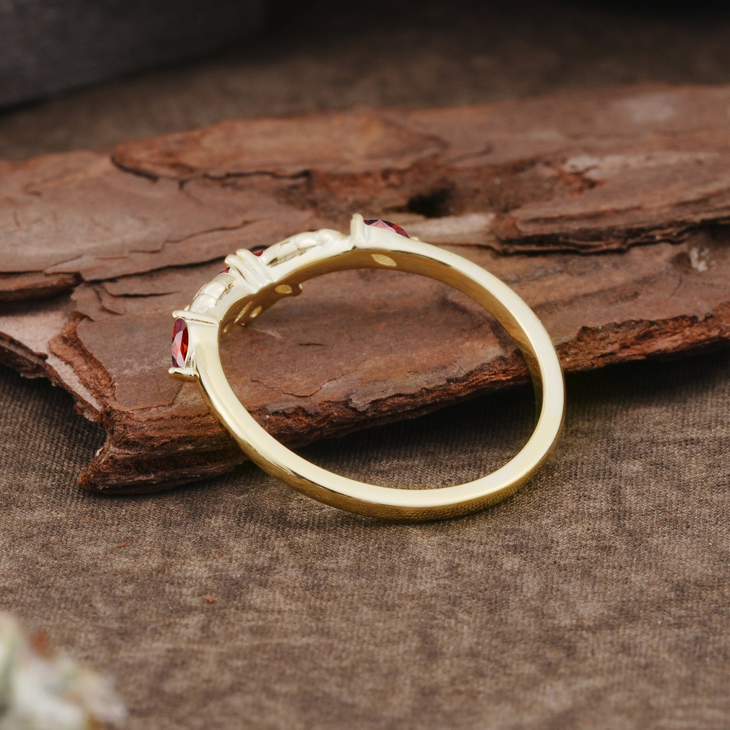 Unique Marquise Cut Curved Garnet Ring Wedding Ring