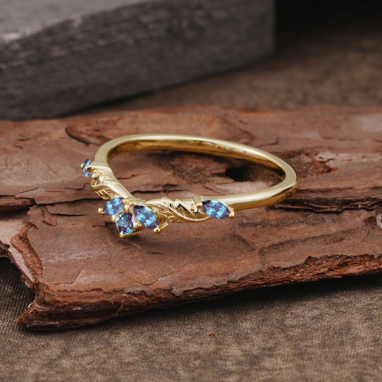 Unique Marquise Cut Curved Alexandrite Ring Wedding Ring