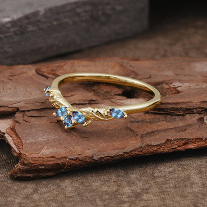 Unique Marquise Cut Curved Alexandrite Ring Wedding Ring