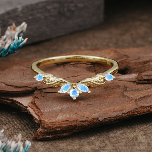 Unique Marquise Cut Curved Moonstone Ring Wedding Ring