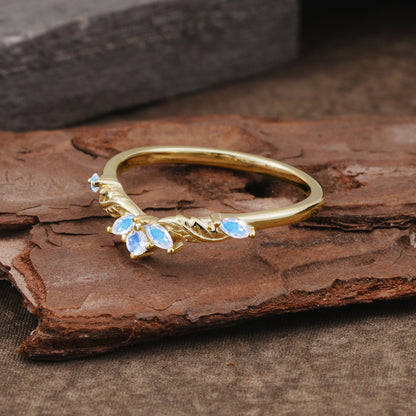 Unique Marquise Cut Curved Moonstone Ring Wedding Ring