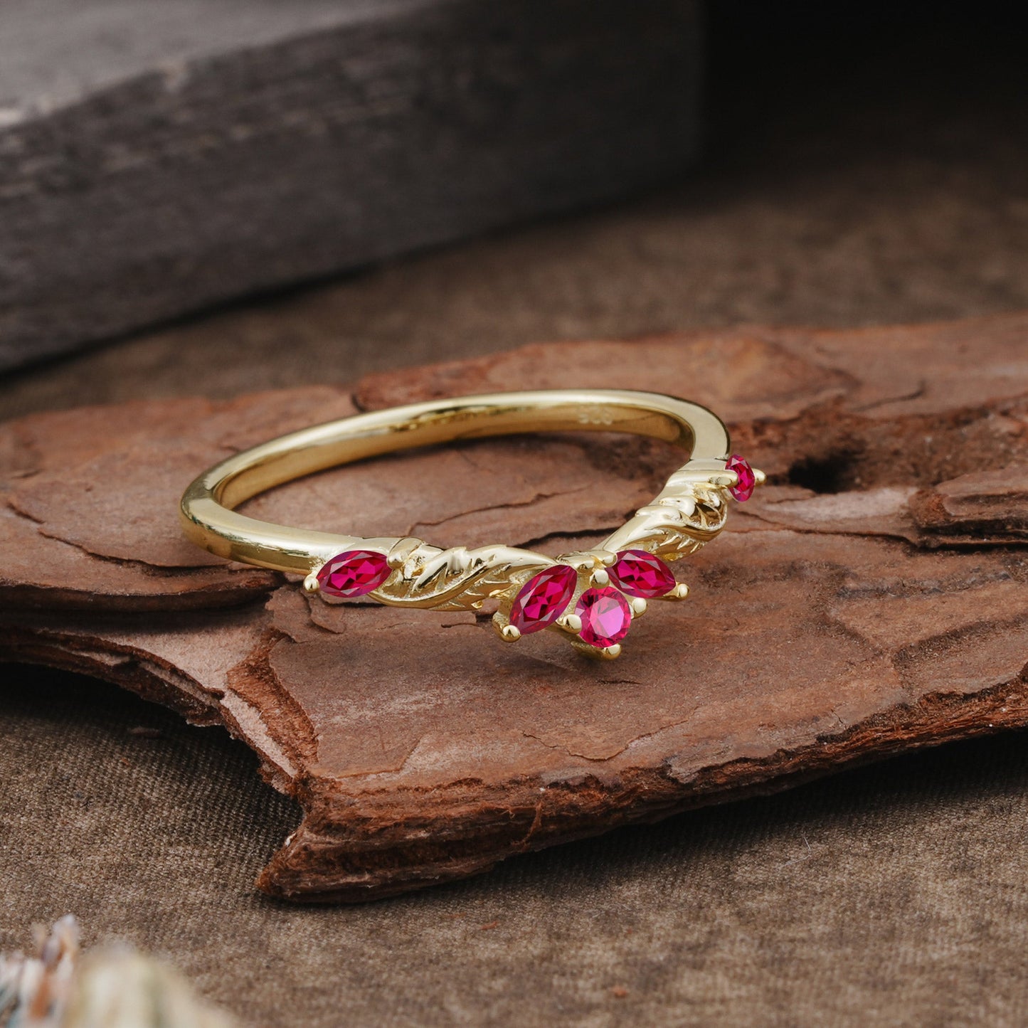 Unique Marquise Cut Curved Ruby Ring Wedding Ring