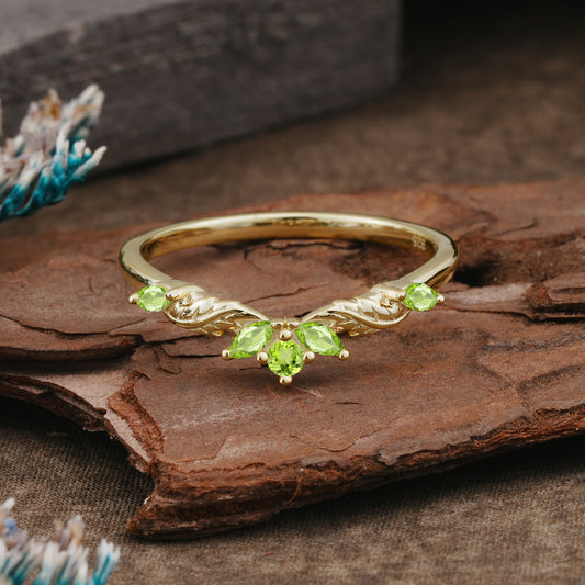 Unique Marquise Cut Curved Peridot Ring Wedding Ring