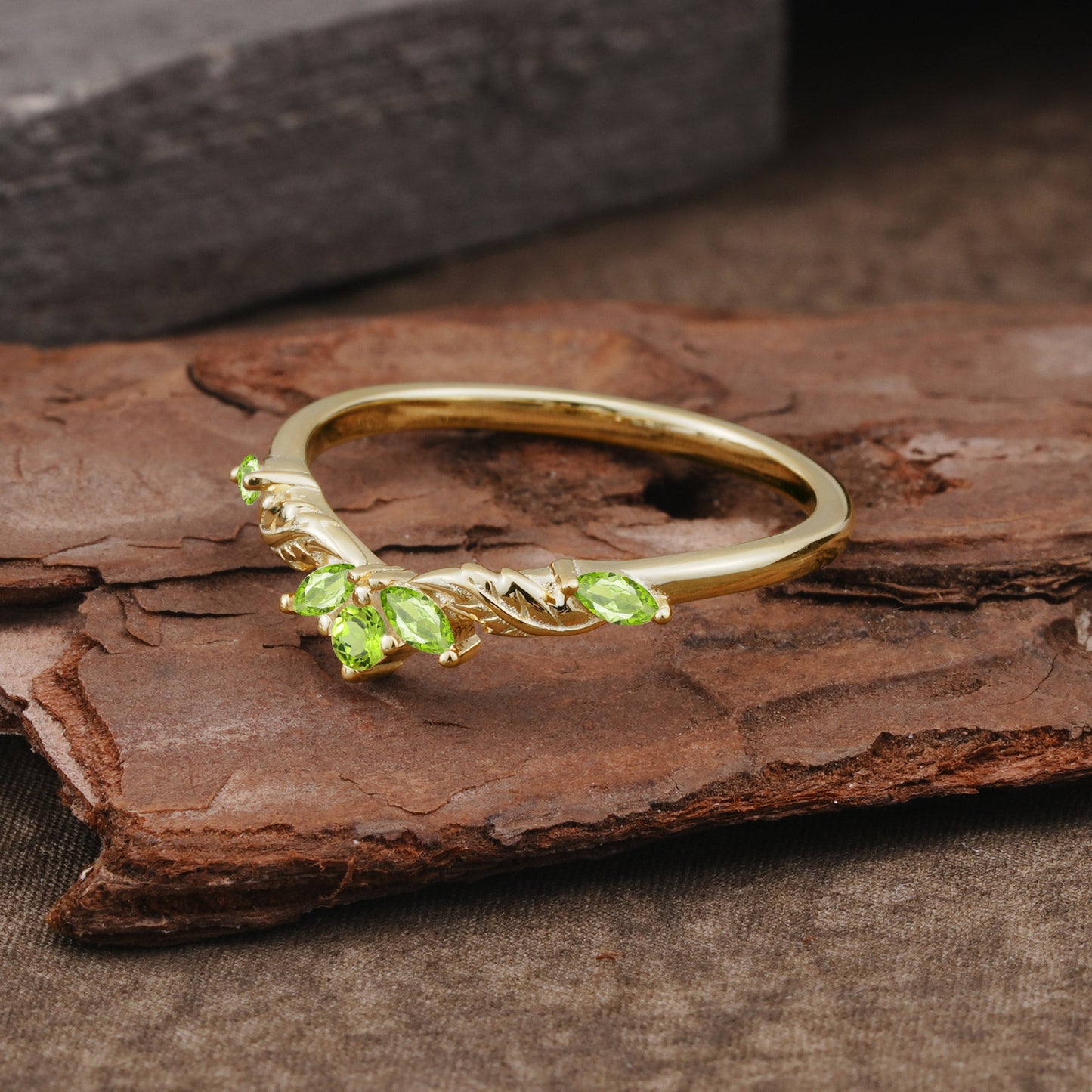 Unique Marquise Cut Curved Peridot Ring Wedding Ring