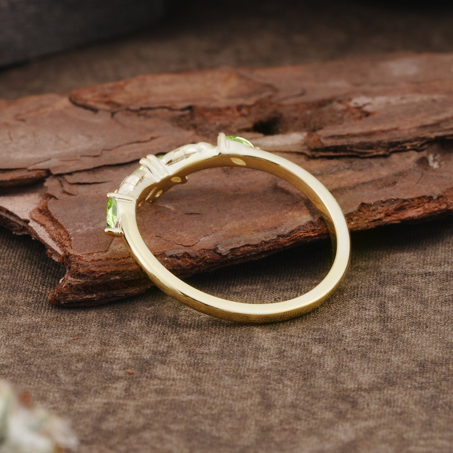 Unique Marquise Cut Curved Peridot Ring Wedding Ring