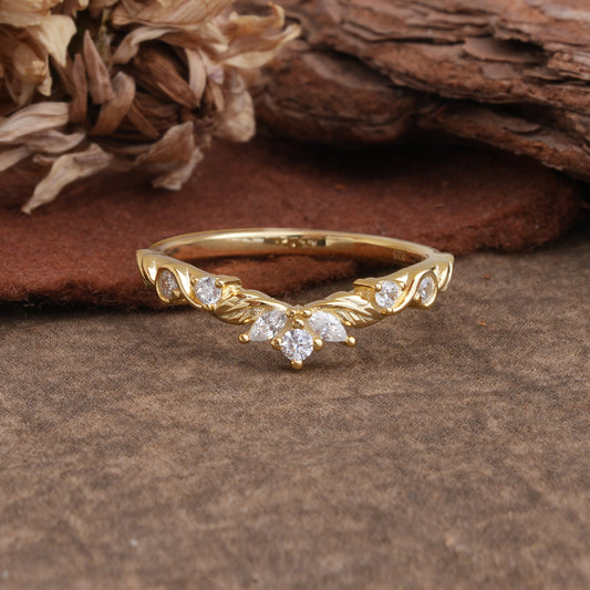 Marquise Cut Tiara Moissanite Curved Wedding Ring