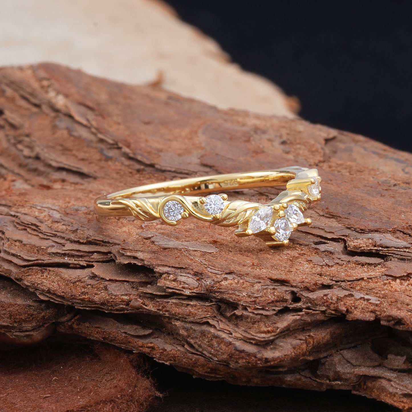 Marquise Cut Tiara Moissanite Curved Wedding Ring