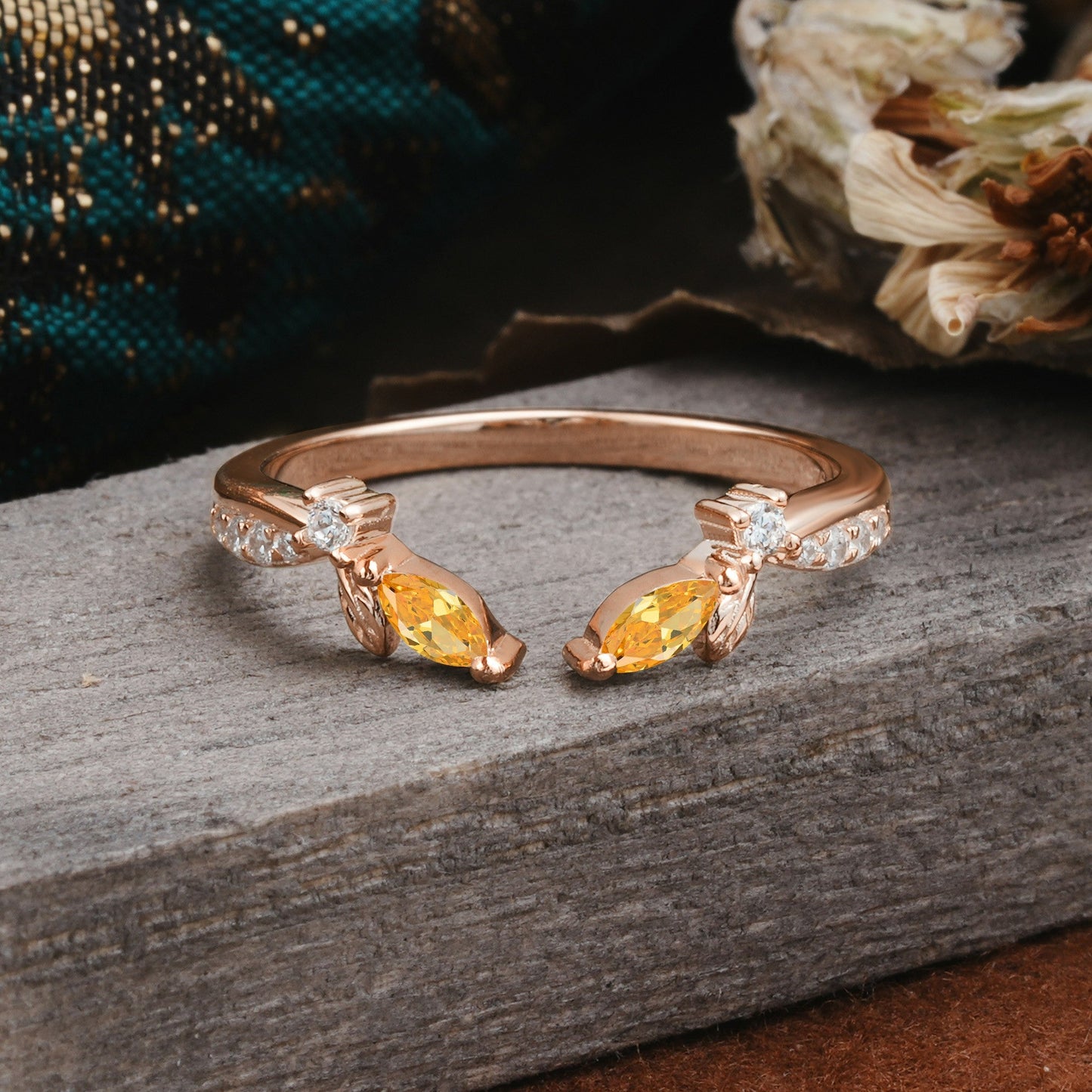 Crown Marquise Cut Citrine Ring Wedding Ring