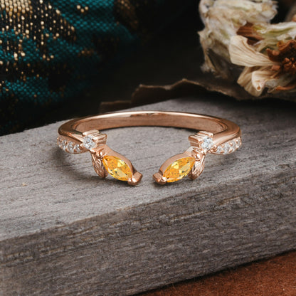 Crown Marquise Cut Citrine Ring Wedding Ring