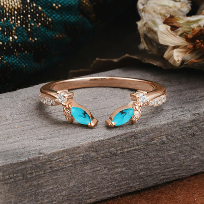 Crown Marquise Cut Turquoise Ring Wedding Ring