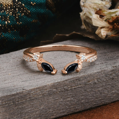 Crown Marquise Cut Black Onyx Ring Wedding Ring