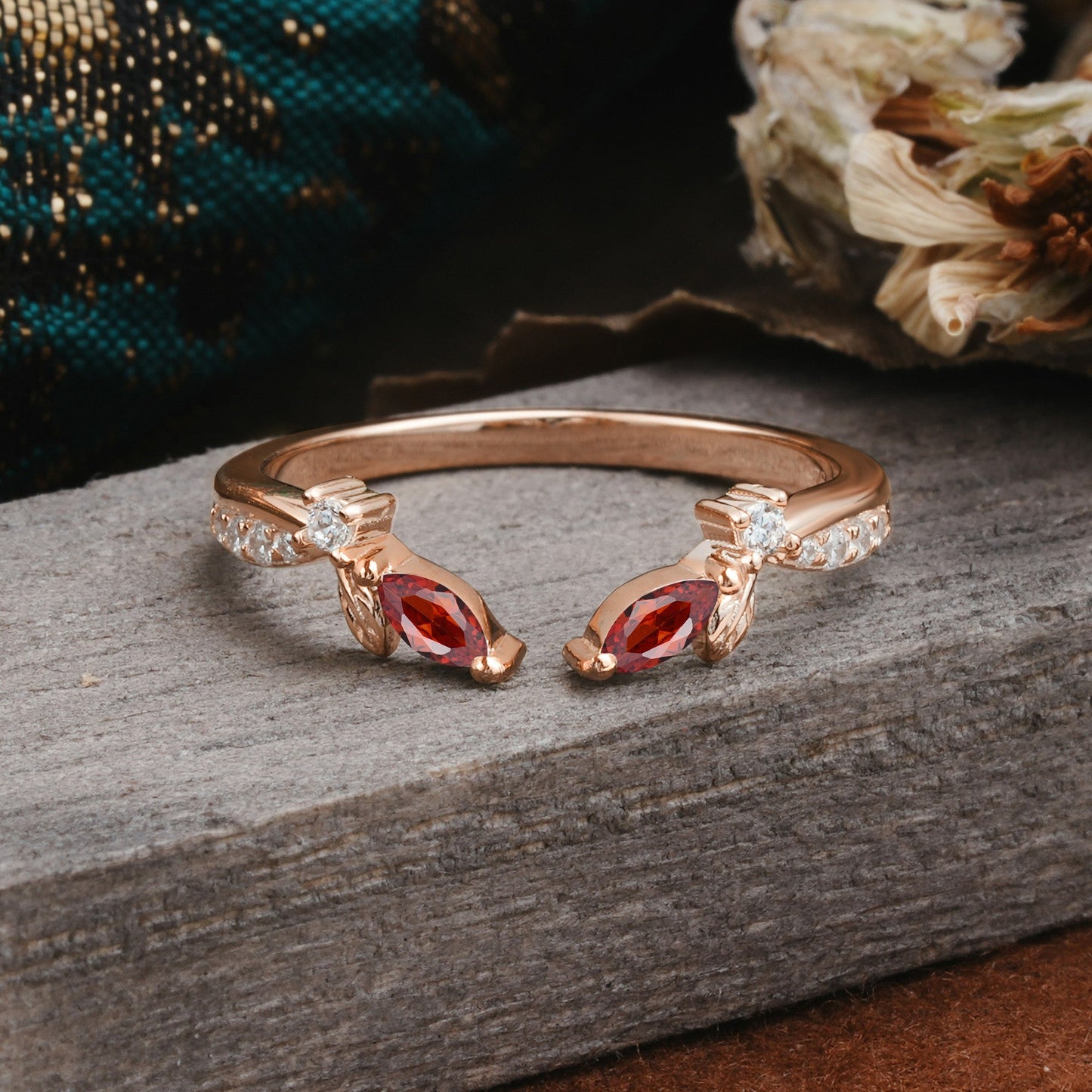 Crown Marquise Cut Garnet Ring Wedding Ring