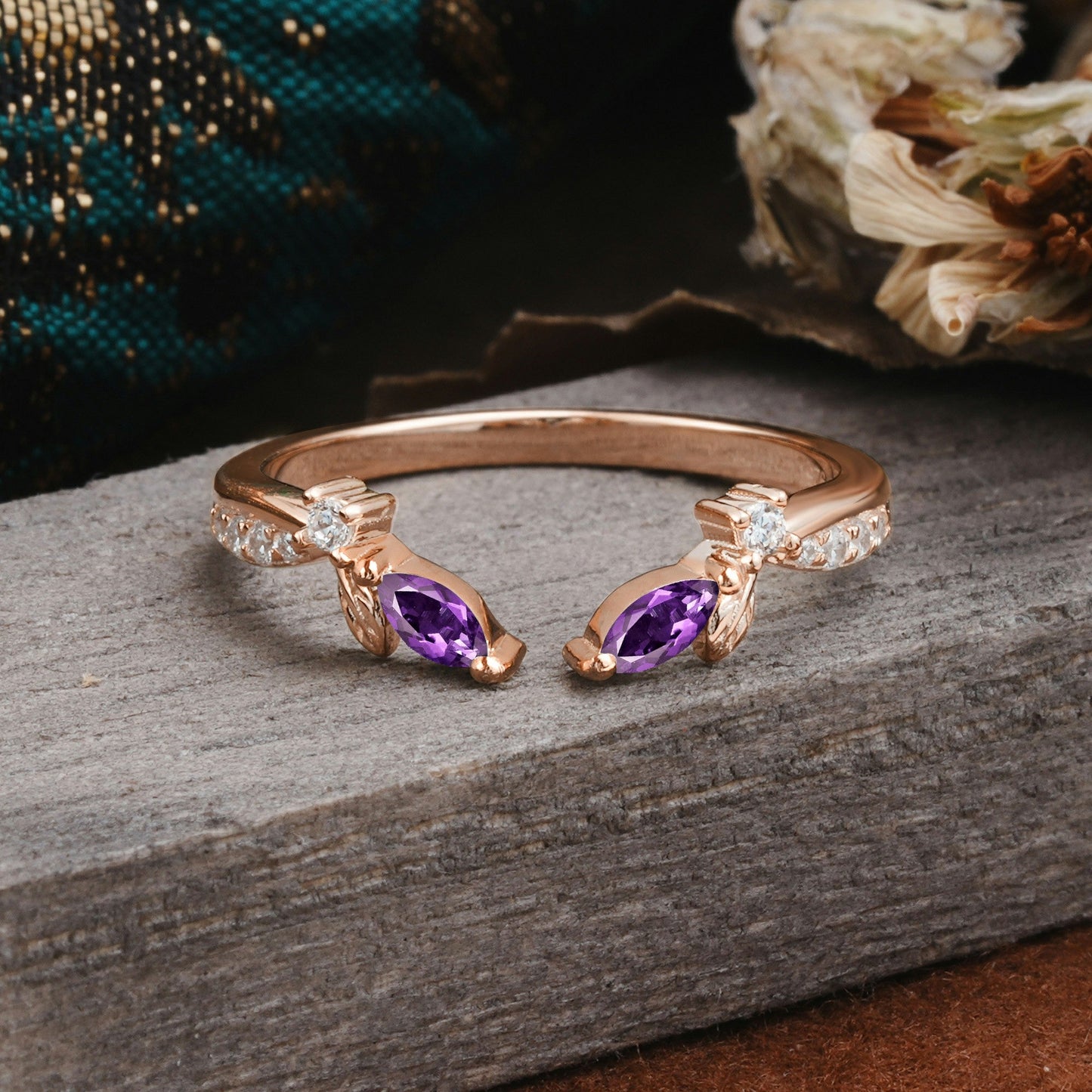 Crown Marquise Cut Amethyst Ring Wedding Ring