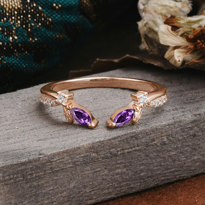 Crown Marquise Cut Amethyst Ring Wedding Ring