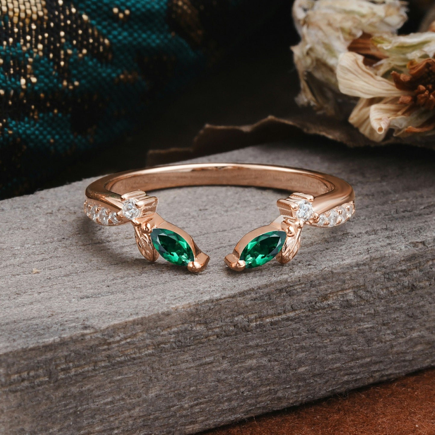 Crown Marquise Cut Emerald Ring Wedding Ring