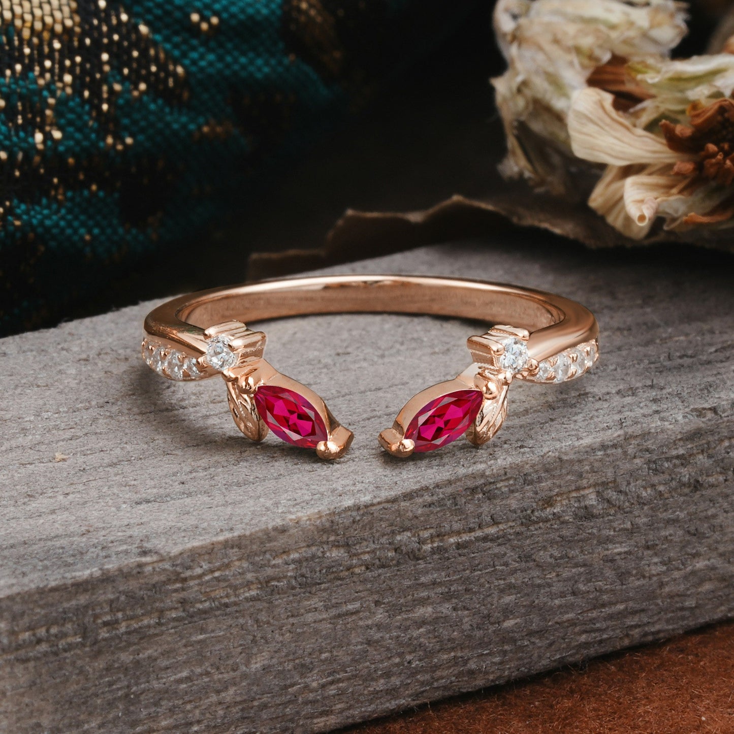 Crown Marquise Cut Ruby Ring Wedding Ring