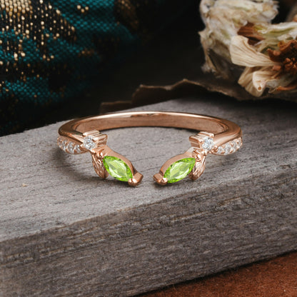 Crown Marquise Cut Peridot Ring Wedding Ring