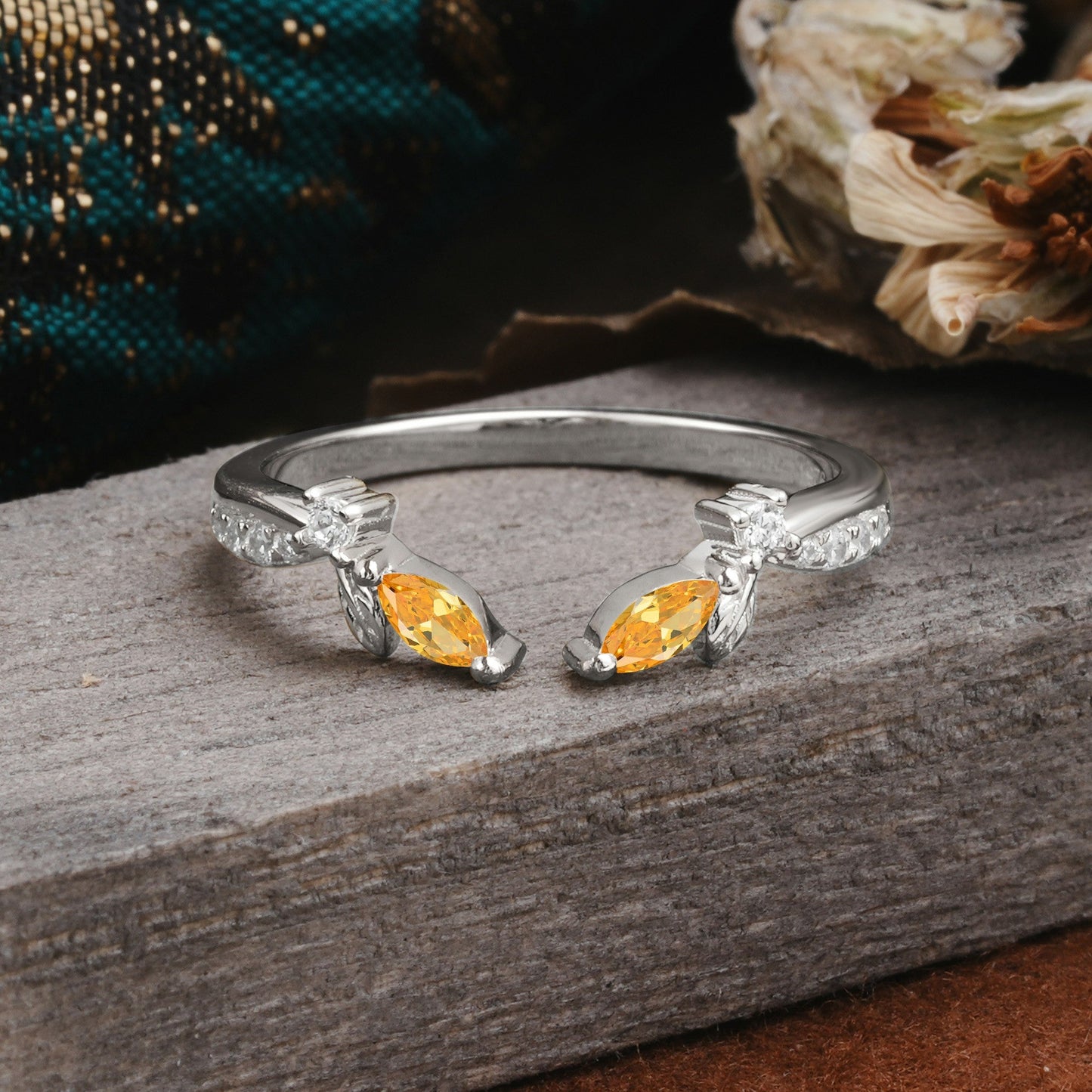 Crown Marquise Cut Citrine Ring Wedding Ring