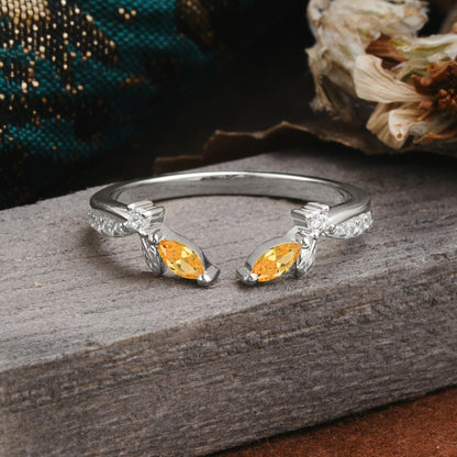 Crown Marquise Cut Citrine Ring Wedding Ring
