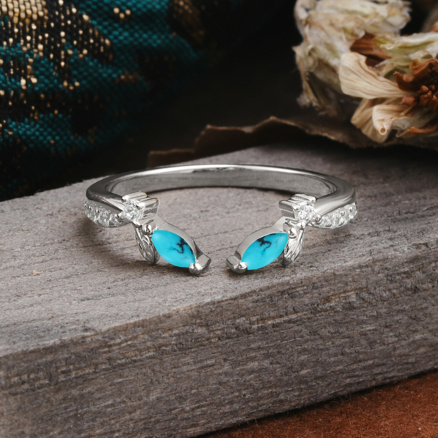 Crown Marquise Cut Turquoise Ring Wedding Ring