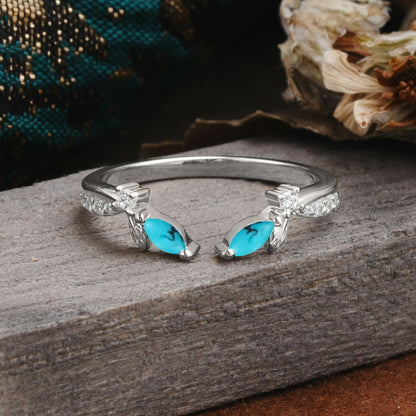 Crown Marquise Cut Turquoise Ring Wedding Ring