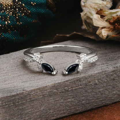 Crown Marquise Cut Black Onyx Ring Wedding Ring