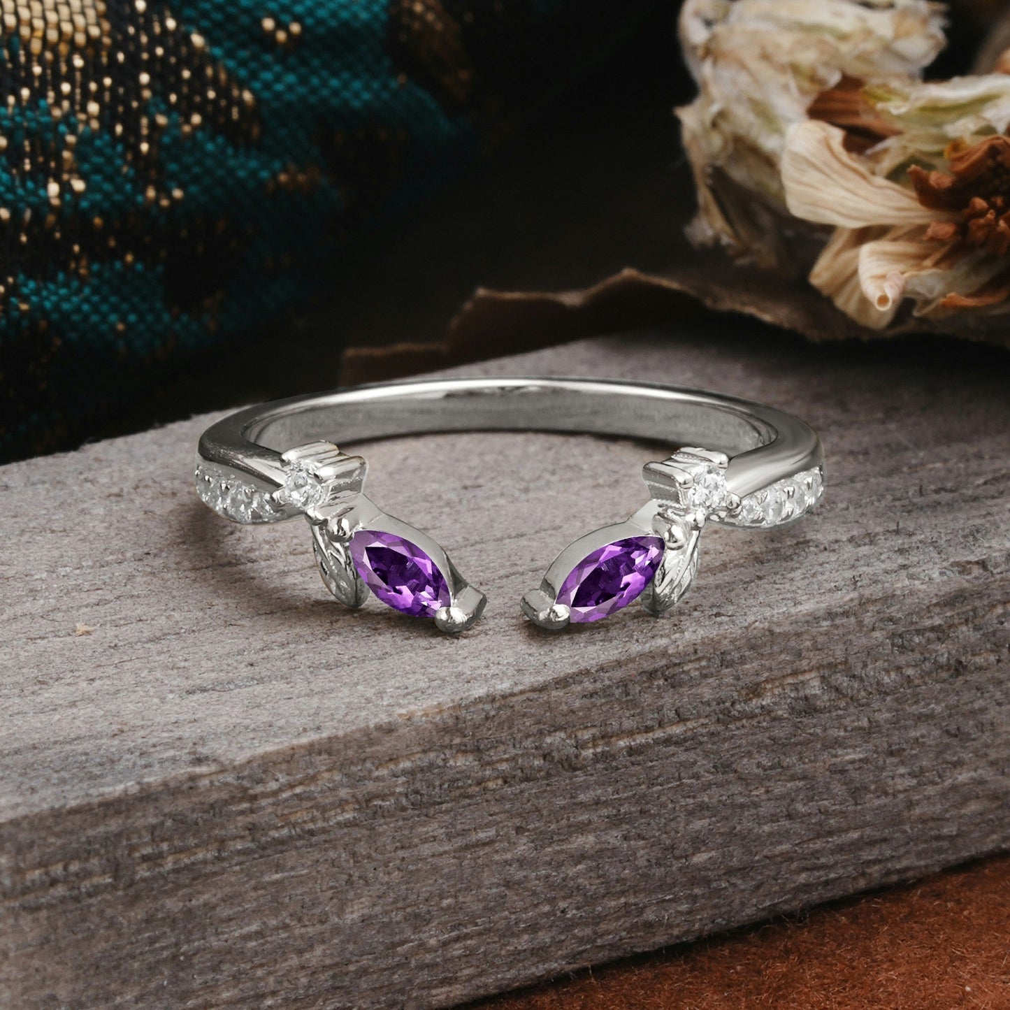 Crown Marquise Cut Amethyst Ring Wedding Ring