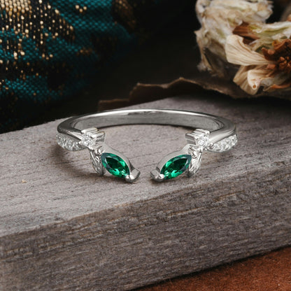 Crown Marquise Cut Emerald Ring Wedding Ring