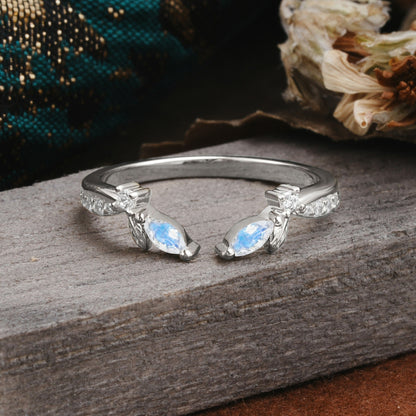 Crown Marquise Cut Moonstone Ring Wedding Ring
