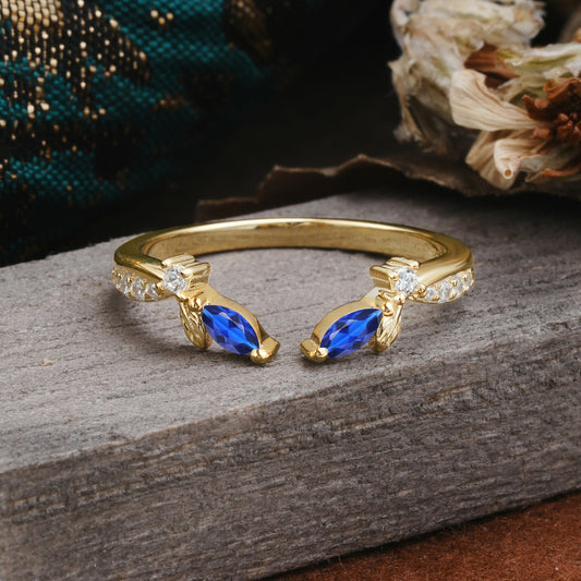 Crown Marquise Cut Sapphire Ring Wedding Ring