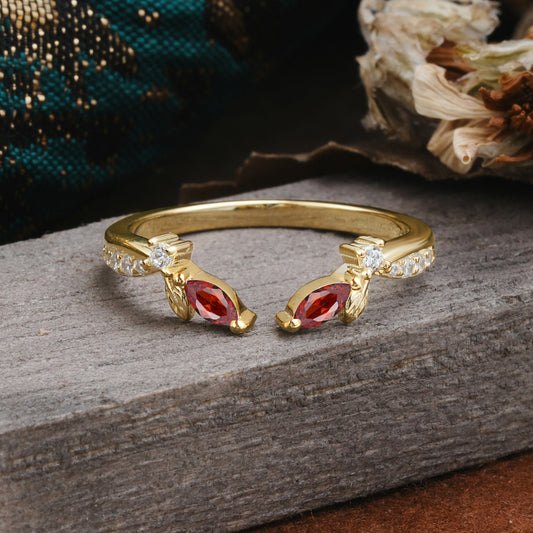 Crown Marquise Cut Garnet Ring Wedding Ring