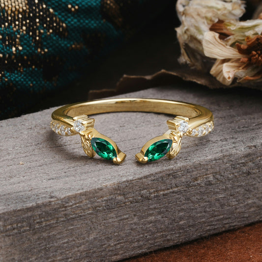 Crown Marquise Cut Emerald Ring Wedding Ring