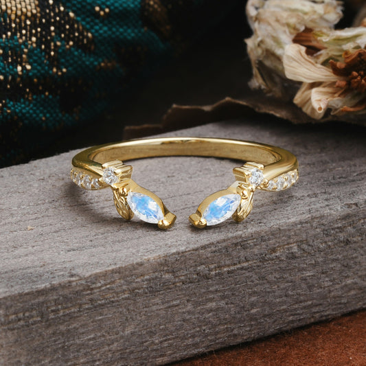 Crown Marquise Cut Moonstone Ring Wedding Ring