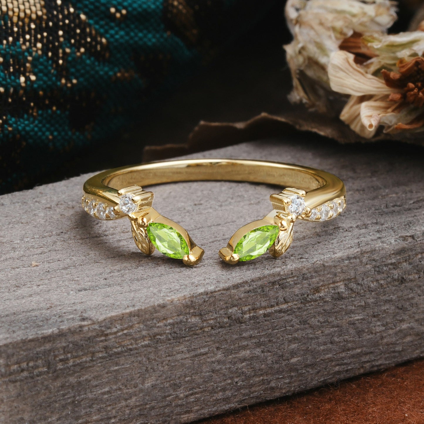 Crown Marquise Cut Peridot Ring Wedding Ring