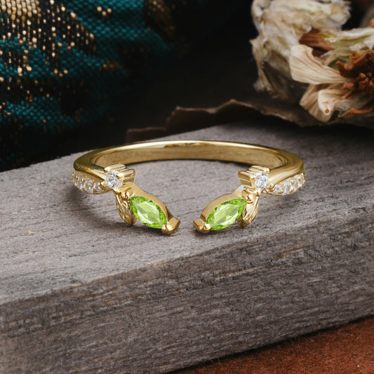 Crown Marquise Cut Peridot Ring Wedding Ring