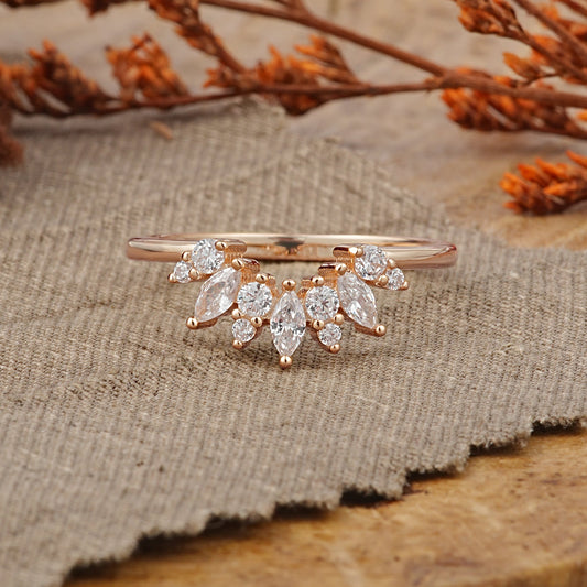 Artistic Vine Marquise Cut Moissanite Curved Wedding Ring