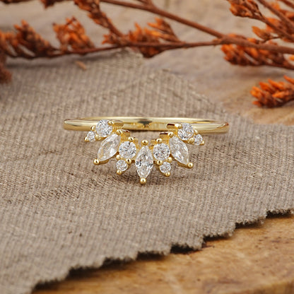 Artistic Vine Marquise Cut Moissanite Curved Wedding Ring
