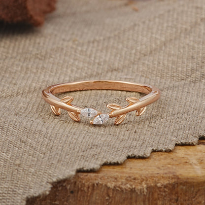 Nature Inspired Marquise Cut Moissanite Curved Wedding Ring