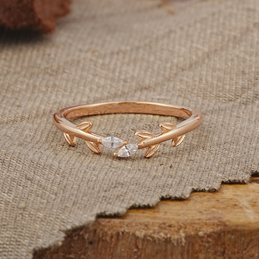 Nature Inspired Marquise Cut Moissanite Curved Wedding Ring