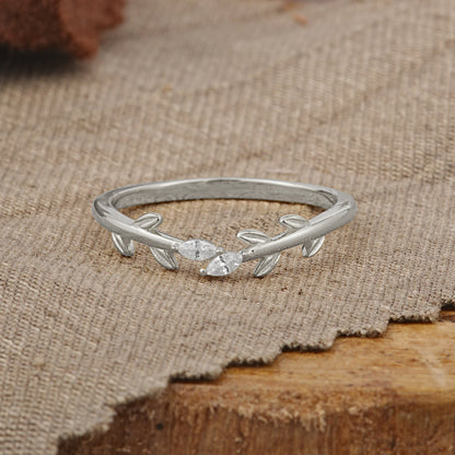 Nature Inspired Marquise Cut Moissanite Curved Wedding Ring
