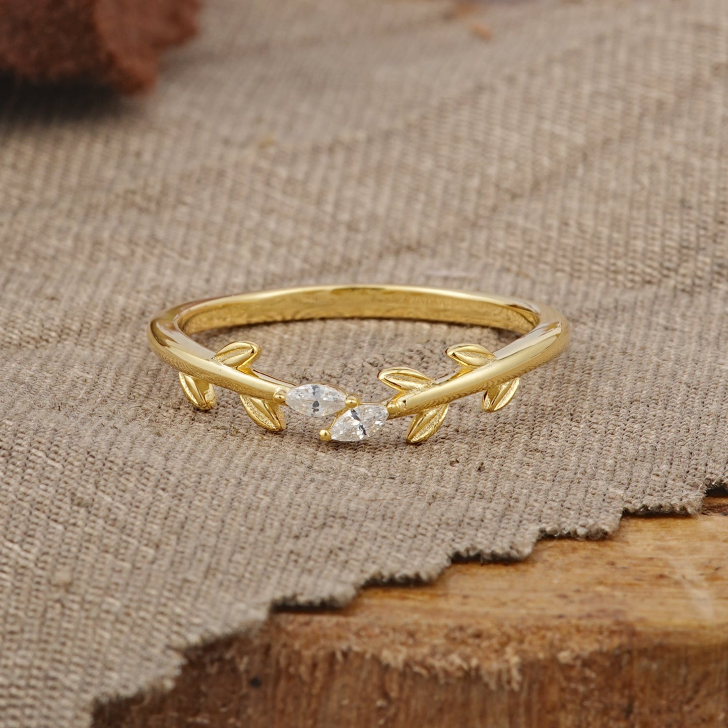 Nature Inspired Marquise Cut Moissanite Curved Wedding Ring