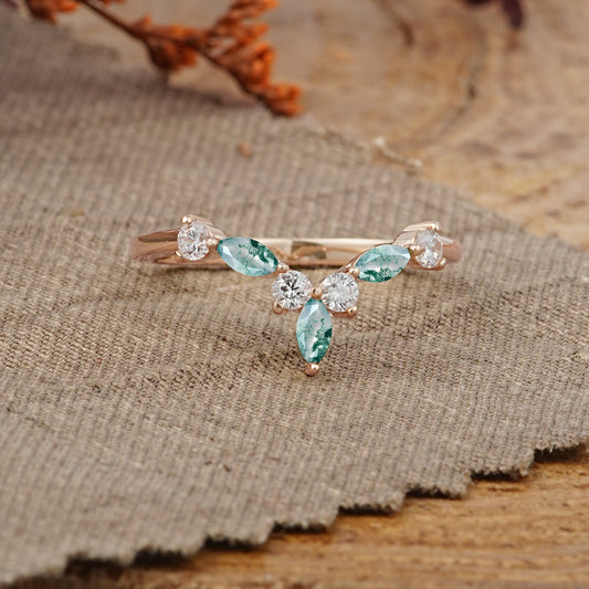 Unique Moss Agate Curved Wedding Ring for Women