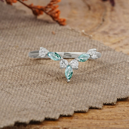 Unique Moss Agate Curved Wedding Ring for Women
