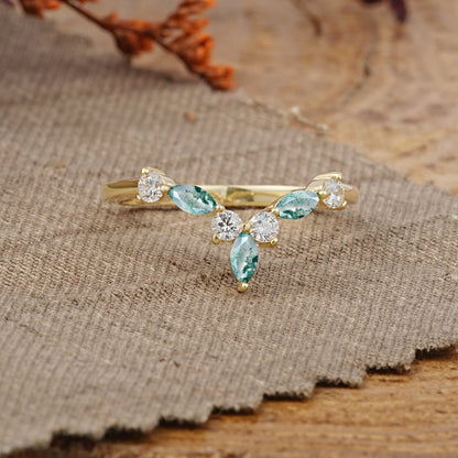 Unique Moss Agate Curved Wedding Ring for Women