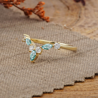 Unique Moss Agate Curved Wedding Ring for Women