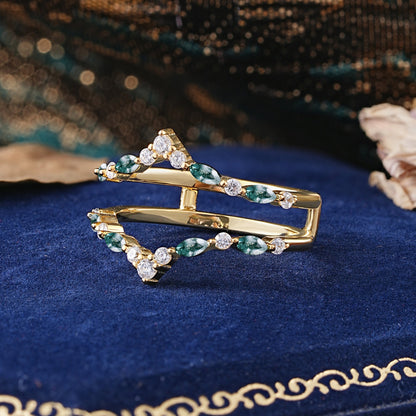 Classic Crown Moss Agate Enhancer Wedding Ring
