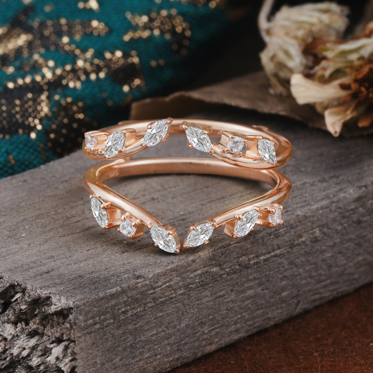 Vintage Marquise Cut Moissanite Wrap Enhancer Wedding Ring