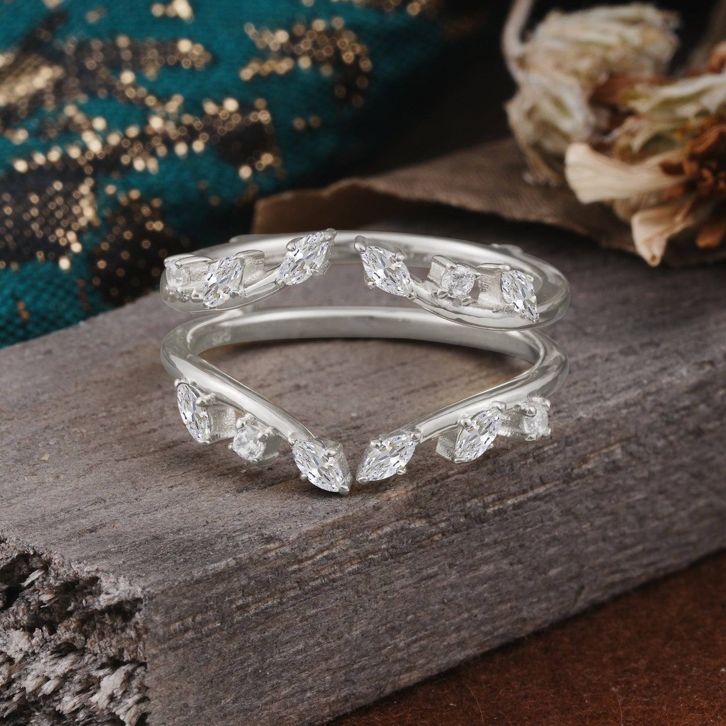 Vintage Marquise Cut Moissanite Wrap Enhancer Wedding Ring